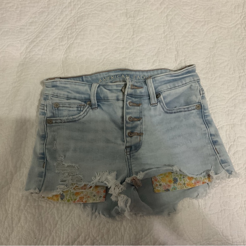 American Eagle Outfitters Light Blue Floral Jean Shorts